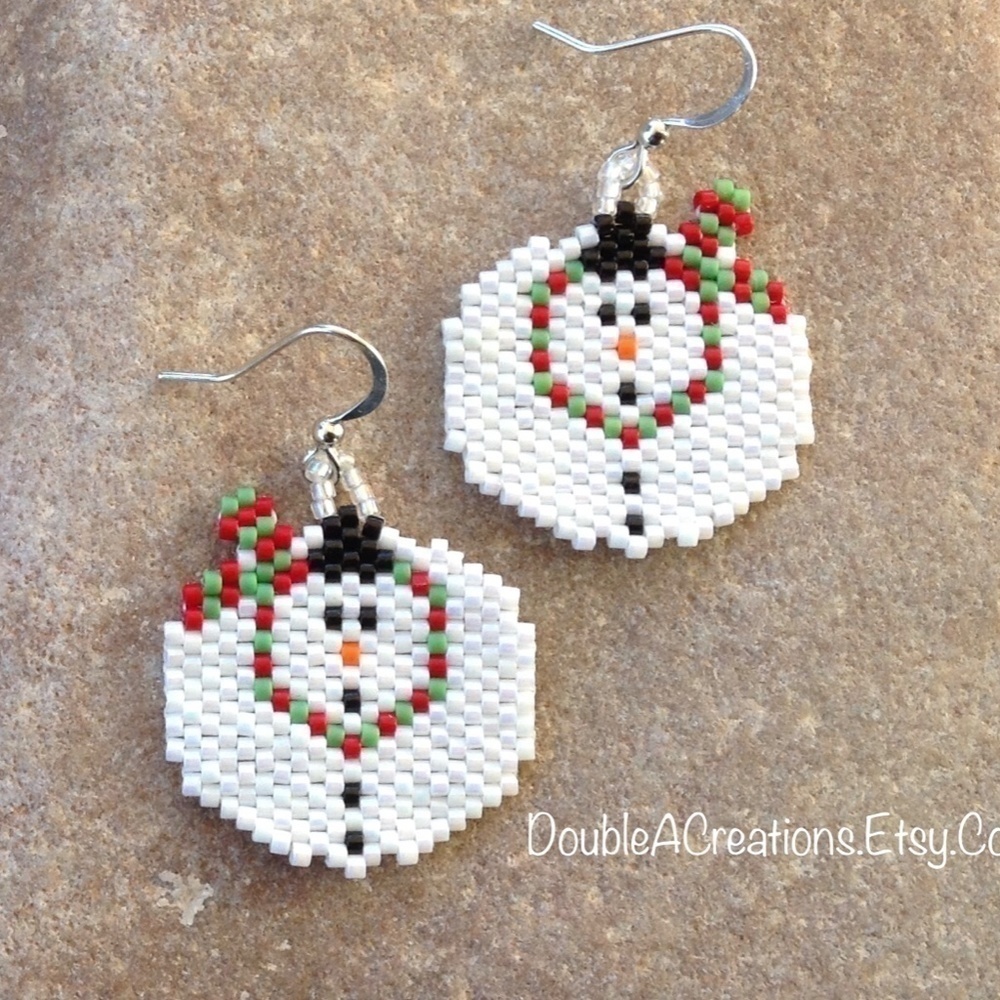 SNOWMAN Beaded Earrings, New, Handmade by Me - Picture 3 of 6